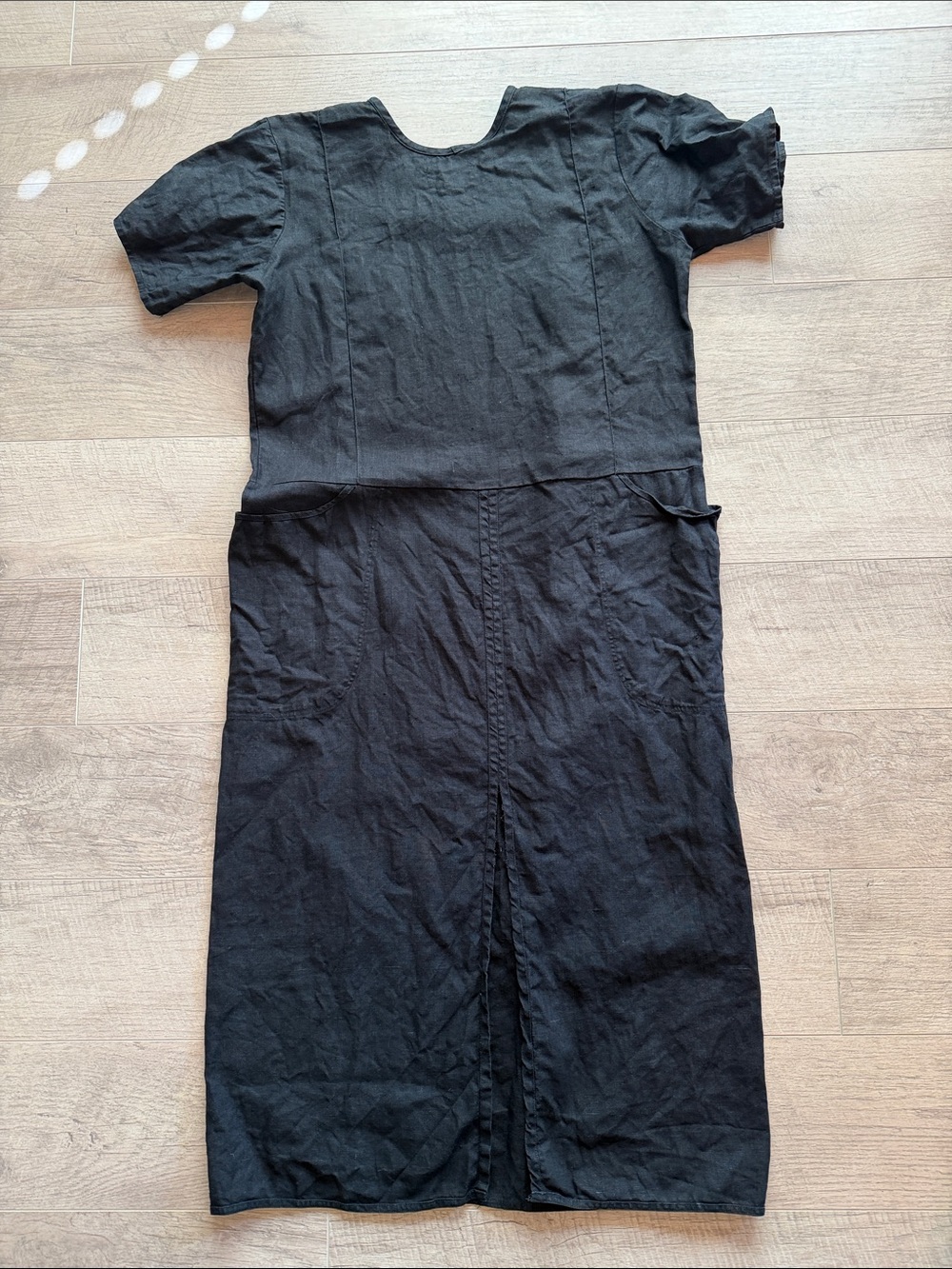 FLAX 100% Linen Black Maxi Dress with Pockets - Picture 5 of 8